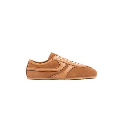 DRIES VAN NOTEN STITCHED CONTRAST RUBBER SOLE SUEDE PANEL SNEAKERS IN BROWN 242-021707